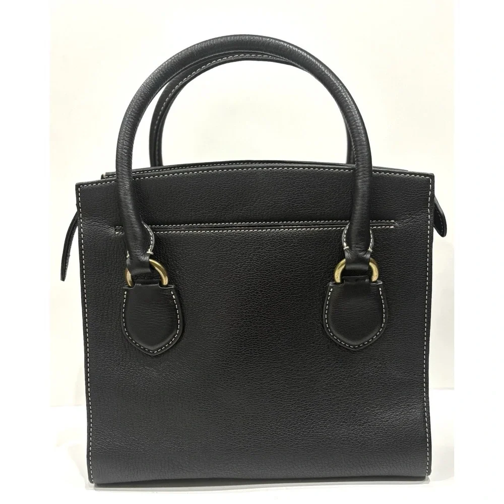 Lauren Ralph Lauren Black Pebbled Satchel Handbag Turn Lock Top Handle Bag